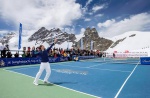 Roger Federer and Lindsay Vonn play tennis on a glacier in the Swiss Alps