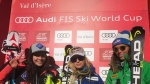 Retribution podium for the ladies in Val d'Isere super-G