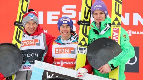 Kamil Stoch and Stefan Kraft celebrate wins in Vikersund